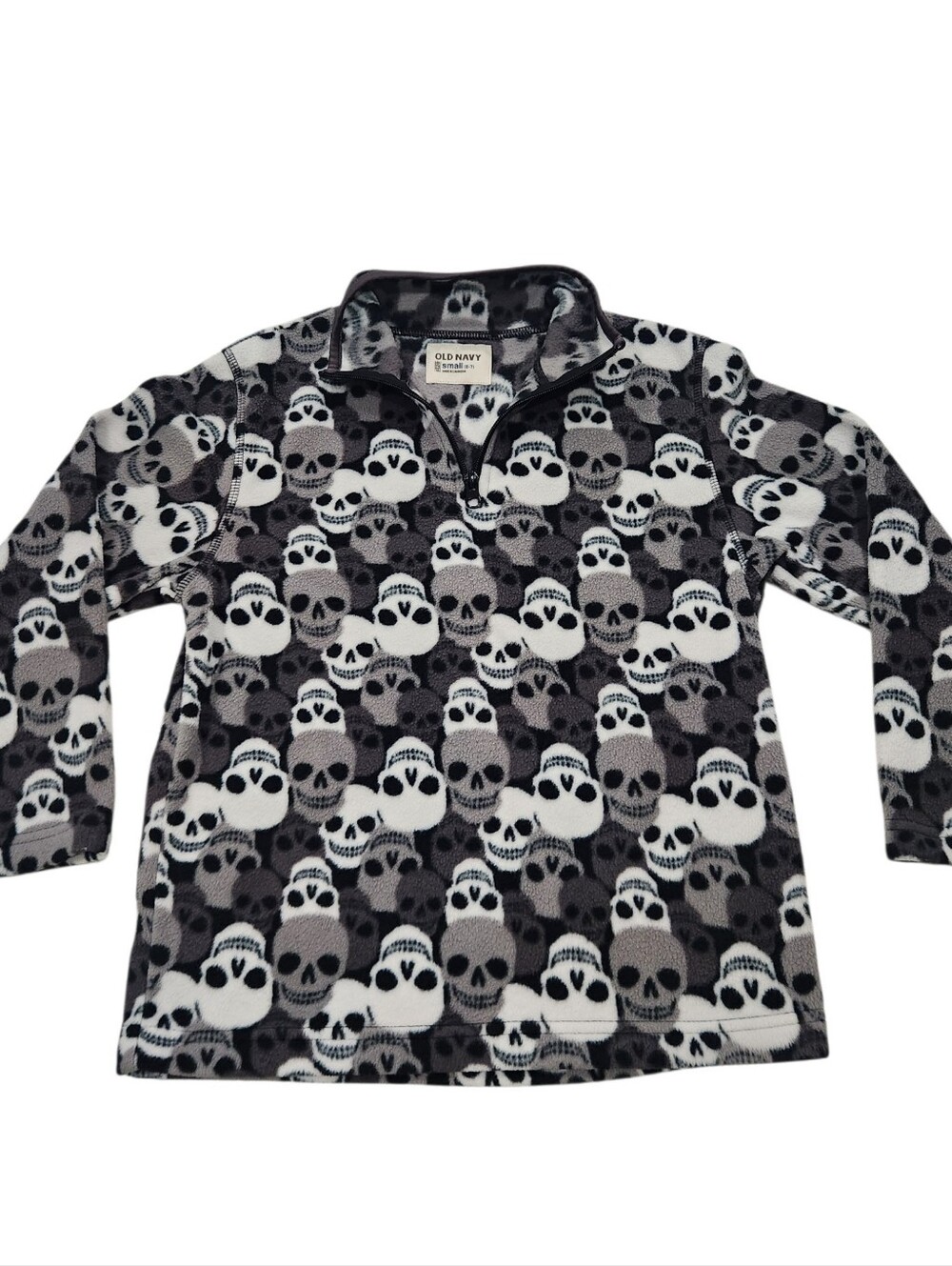 Old Navy Black White Gray Skull Fleece Pullover - Kids Size Sm 6/7